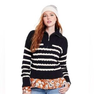 La Ligne x Target Black/White Striped Cotton Blend Shawl Zip Sweater Large NWT